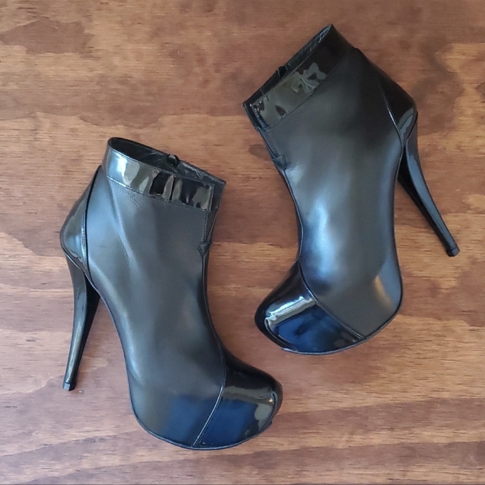 Patent and calfskin leather boots